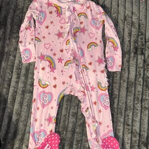 Posh Peanut Pink Barbie Rainbow Heart Footed One-Piece bamboo